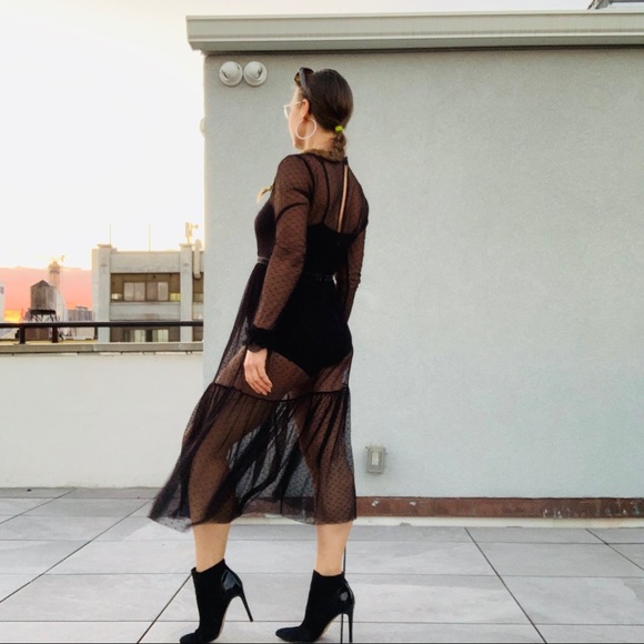 Who What Wear Boho Sheer Full Lace Mesh Long Dress - Picture 9 of 16